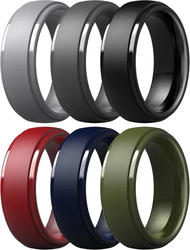 Vista 39 de ThunderFit Anillos de silicona para hombres, bandas de boda de goma con Pack A: Negro carbón