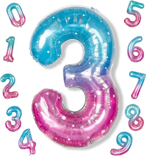Vista 112 de Globos de Sirena Número 0 de 40 Pulgadas, Juego de Globos de Números Grandes Morado Verde Azulado Arcoíris 0-9, Globos de Números de Papel