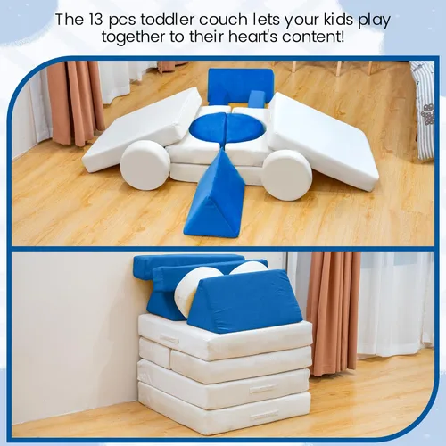 Vista 6 de Sofá modular de juego para niños, 13 piezas, con funda de terciopelo lavable, expansión instantánea de 5 segundos, espuma convertible y cojín