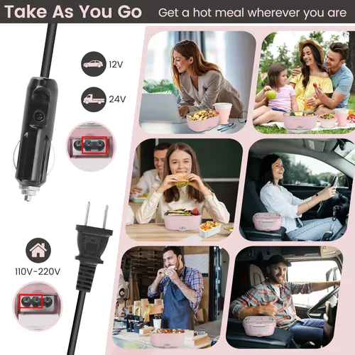 Vista 3 de AOSION Lonchera eléctrica con calefacción y cacerola de acero inoxidable de 3.5 cuartos de galón con cesta de vapor