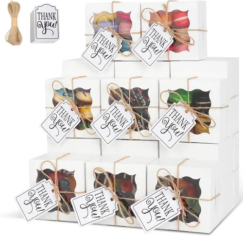 Vista 28 de KPOSIYA 10 cajas de panadería negras con ventana, cajas individuales para cupcakes de 4 x 4 x 2.5 pulgadas, cajas de galletas de papel kraft caja