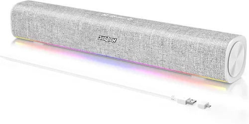 Vista 10 de SOULION R100 Altavoces de computadora Bluetooth con luz LED dinámica, altavoces de PC USB Plug & Play con botón de interruptor, barra de sonido