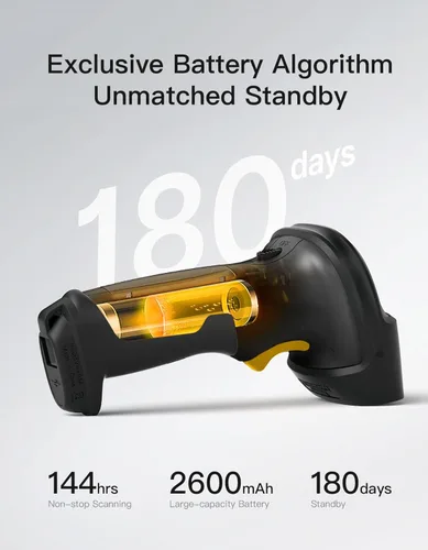 Vista 3 de Inateck Escáner de código de barras 2D, escáner de código QR inalámbrico Bluetooth con aplicación AI y SDK, duración de la batería de 180 días