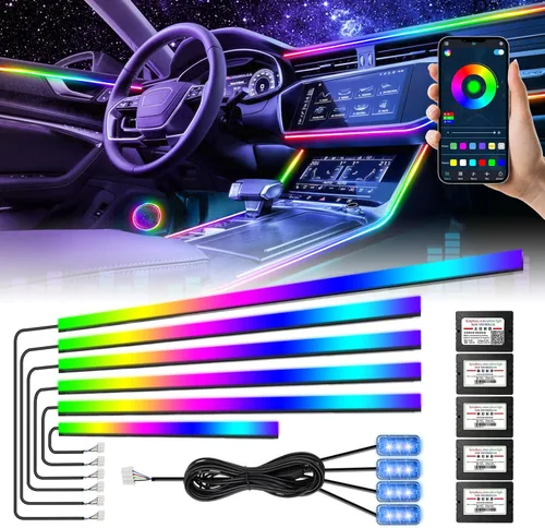 Vista 11 de Luces acrílicas para interior de automóvil, tira de luz LED AMKI para automóvil con control de aplicación y subcontrol, accesorios de automóvil, kit