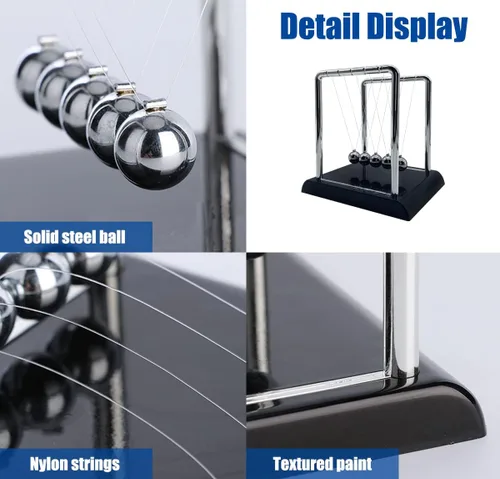 Vista 2 de Cuna de Newton con Bolas de Equilibrio, Bolas Oscilantes con Base Negra, Accesorios de Física Científica para Adultos, Kit de Juguetes Antiestrés