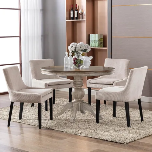 Vista 9 de COLAMY Juego de 6 sillas de comedor modernas, sillas laterales de acento de pana tapizadas con respaldo medio y patas de madera para sala