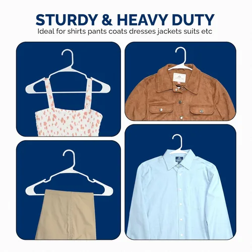 Vista 8 de Perchas de plástico paquete de 50 perchas fuertes que ahorran espacio, fabricadas en Estados Unidos, colgador de plástico perfecto para camisas