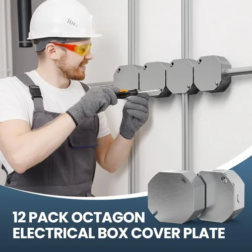 Vista 4 de 12 placas octágonas para caja eléctrica, cubierta de caja de conexiones, placa de cubierta de caja eléctrica, cubierta de caja eléctrica de metal