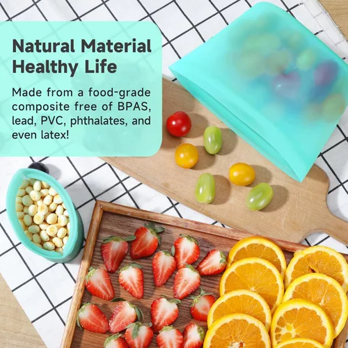 Vista 2 de Bolsas de almacenamiento de silicona reutilizables aptas para lavavajillas, microondas, bolsas de silicona sin BPA, bolsas reutilizables