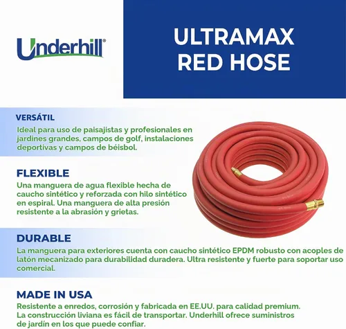 Vista 3 de Underhill UltraMax - Manguera de agua comercial para jardín, resistente, goma, flexible, antitorceduras, 200 psi de WP, 800 psi BP, H10-125R, 1