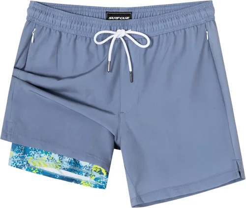 SURF CUZ Traje de Baño para Hombre con Forro de Compresión, Traje de Natación de 5 Pulgadas, Traje de Baño de Secado Rápido, Pantalones Cortos de