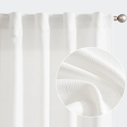 Vista 2 de JINCHAN Cortinas blancas para sala de estar, cortinas texturizadas de lino de 96 pulgadas de largo, cortinas de estilo casual con pestaña trasera
