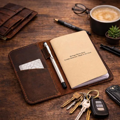 Vista 2 de Funda de cuero para notas de campo, funda para cuaderno para Cahier, funda tipo cartera, (3.5 x 5.5 pulgadas) con ranura para tarjetas/cuaderno