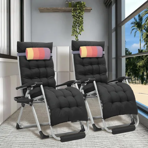 Vista 2 de Athena Collection Zero Gravity - Juego de 2 sillas de salón para exteriores con cojín extraíble, 29 pulgadas de ancho reclinables, sillas