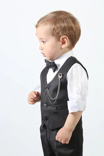 Vista 6 de Lilax Conjunto de traje formal para niños de 4 piezas, chaleco, pantalones y corbata