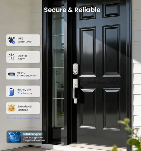 Vista 5 de Veise VE017 Cerradura inteligente de puerta con huella digital, control de aplicación, entrada sin llave 8 en 1, bloqueo automático, puerto
