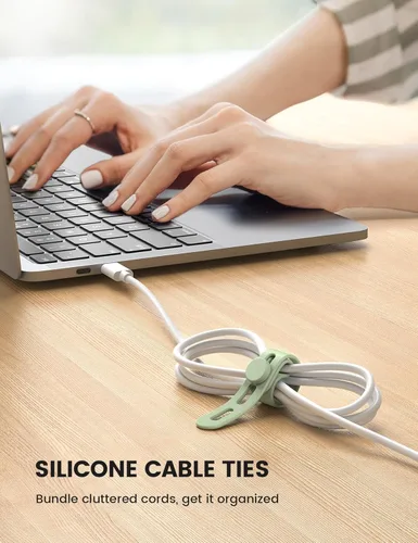 Vista 2 de Lamicall Paquete de 30 bridas de silicona para cables, bridas elásticas multicolor para gestión de cables, accesorios de bridas organizadoras