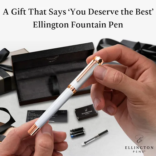 Vista 3 de Ellington Pens Juego de pluma estilográfica de lujo, punta media lisa, incluye 3 cartuchos de tinta, convertidor de tinta recargable, caja