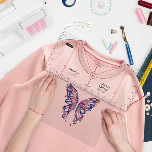 Vista 2 de Guía de regla de camiseta mejorada para alineación de vinilo, regla de camisa de mayor precisión, cuello redondo y V, herramienta de medición