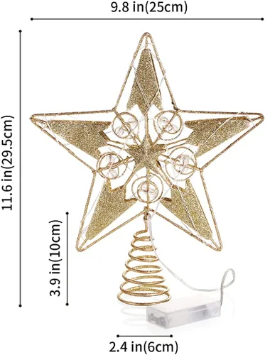 Vista 4 de Decoración para árbol de Navidad, 15 luces LED iluminadas para árbol de Navidad, decoración de estrella dorada para decoración interior del hogar