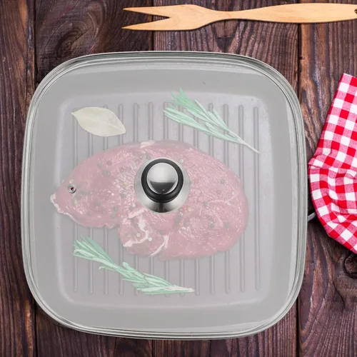 Vista 2 de Tapa cuadrada de vidrio templado, tapa cuadrada de vidrio para sartenes de parrilla, 11.8 pulgadas, tapa de sartén ventilada de vidrio templado