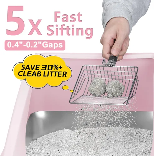Vista 7 de AIPERRO Stainless Steel Litter Box XL Enclosed Cat Litter Box with Lid for Big Cats High Sided, Anti-Urine Leakage Non-Stick Bottom & Includes