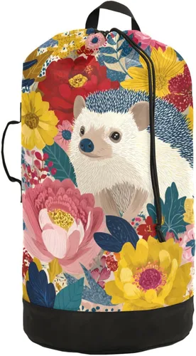 Vista 49 de Mochila de lavandería con hojas de estilo bohemio beige con correas ajustables para el hombro, bolsa de lavandería sucia para viajes, campamento