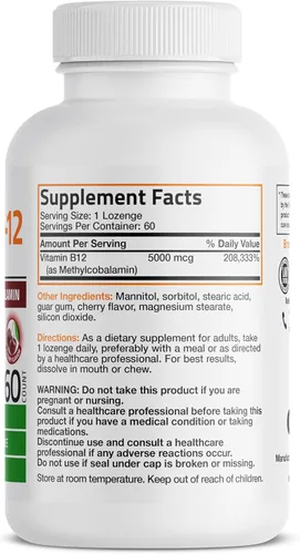 Vista 2 de Bronson Metil B12 5000 mcg Vitamina B12 Metilcobalamina Energía y Apoyo Cerebral 60 Pastillas