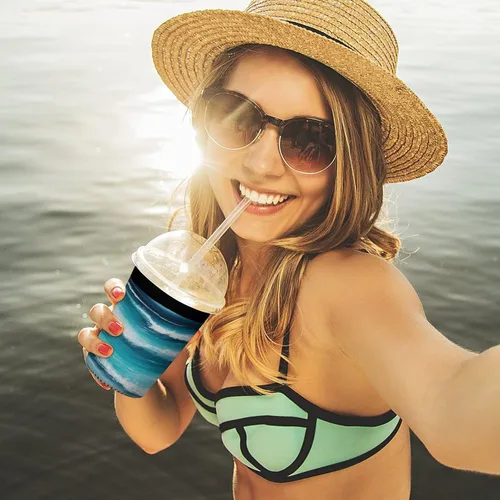 Vista 6 de Turquoise Beach Original Seascape Cup Sleeve 3 Pack Reusable Neoprene Coffee Sleeves Insulator Sleeves for Cold Beverages Universal Ice Coffee