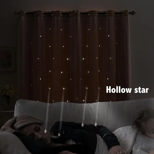 Vista 3 de indistar Cortinas opacas con corte de estrellas para ventana de dormitorio de niña, cortinas de oscurecimiento de habitación y cortinas
