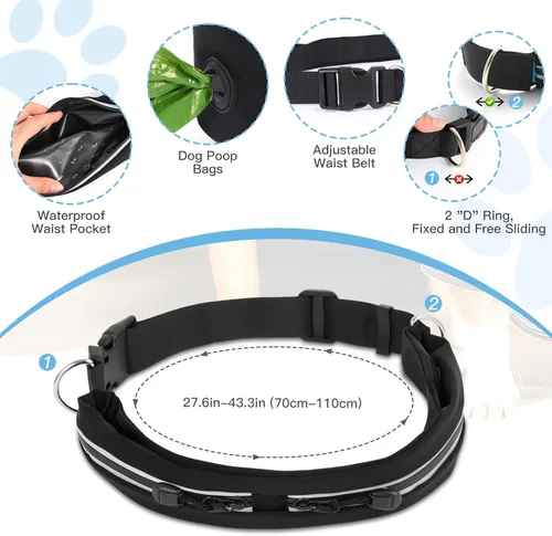 Vista 2 de Caudblor Correa de cintura para pasear perros medianos y grandes, correa elástica manos libres con bolsa de cremallera, alrededor de la cintura sin