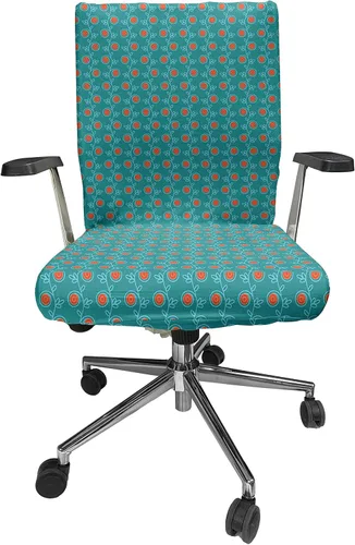 Vista 74 de Ambesonne Funda para silla de oficina Eiffel, patrón de lunares con torre Eiffel incompleta y corazones románticos, funda elástica decorativa