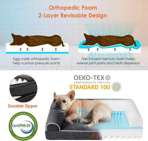 Vista 2 de EHEYCIGA Cama de espuma viscoelástica XL para perros grandes, cama ortopédica impermeable extra grande con lados de espuma, parte inferior