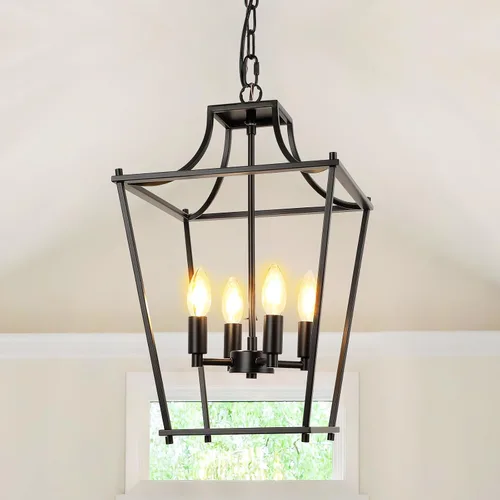 Vista 11 de foucasal Lámpara Colgante de Linterna Níquel Cepillado Accesorios de Lámpara Colgante de 3 Luces Accesorio de Luz de Linterna, 9.4" Iluminación