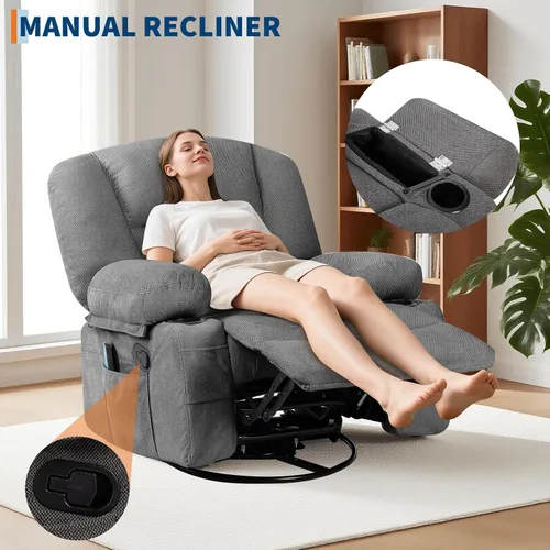Vista 4 de Silla reclinable mecedora, silla mecedora giratoria para adultos Gris