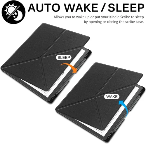 Vista 4 de Miimall Funda compatible con Kindle Scribe 2022, piel sintética de alta calidad, con función de encendido/apagado automático y múltiples ángulos