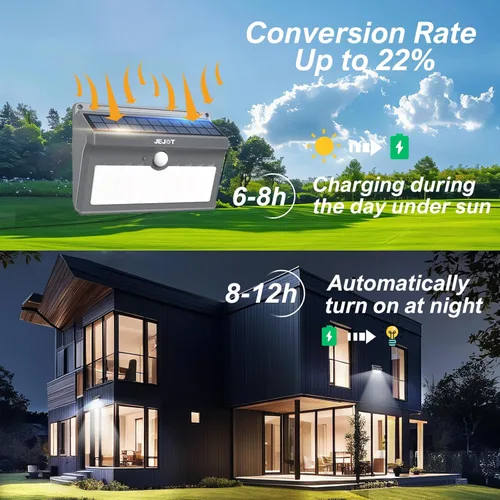Vista 7 de Paquete de 6 luces solares con sensor de movimiento para exteriores, impermeables, 270° de ángulo amplio, 3 modos, luces solares de pared, luces