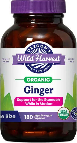 Vista 6 de Oregon's Wild Harvest, Cápsulas de jengibre orgánico certificadas para apoyo estomacal, sin OMG, 1000 MGS, 90