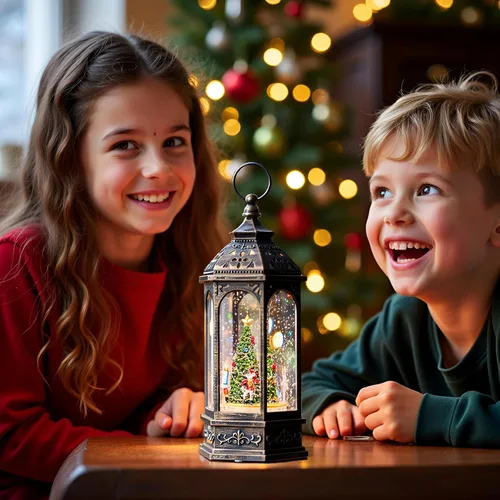 Vista 70 de Linterna de Globo de Nieve Navideño de 10" con Muñeco de Nieve de Granja, Globos de Nieve Giratorios Brillantes Iluminados con Música