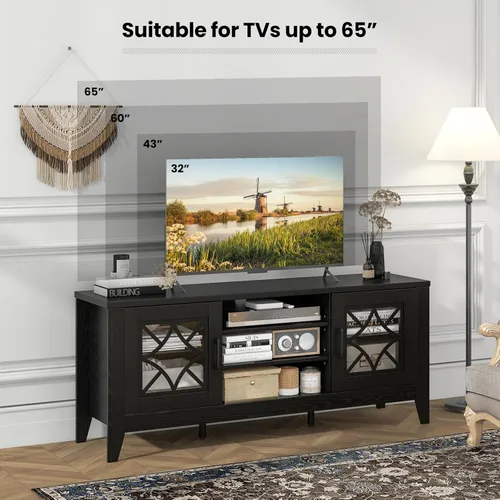 Vista 6 de Giantex Soporte de TV estilo granja para televisores de hasta 65", centro de entretenimiento con 4 estantes de almacenamiento ajustables y puertas