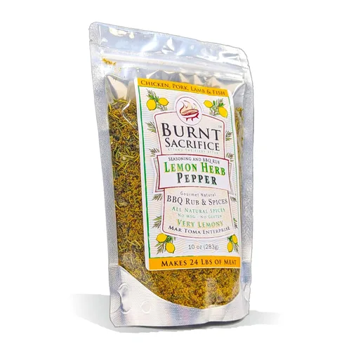 Burnt Sacrifice Condimento seco de limón y pimienta (10 onzas, hace 20 libras) barbacoa gourmet estilo californiana, perfecto para alitas de pollo,
