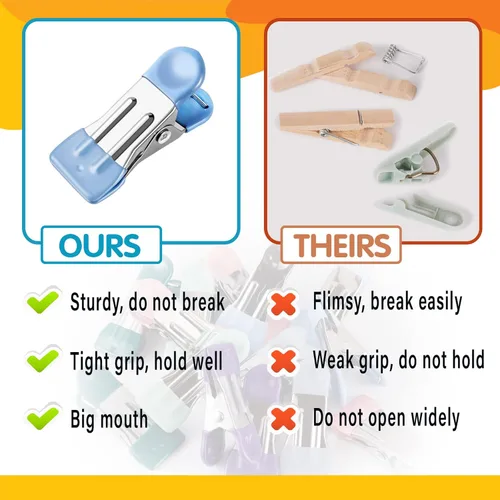 Vista 3 de Alfileres para ropa, paquete de 30 clips para chips, pinzas para ropa de 2.17 pulgadas, clips para bolsa, clips para bolsa, clips para alimentos