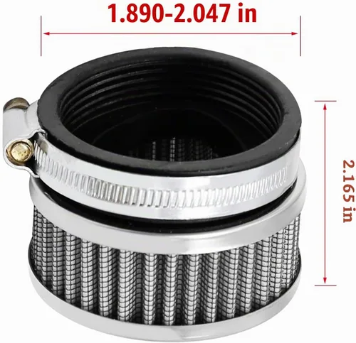 Vista 4 de Filtro de admisión de aire de acero inoxidable de 48 mm a 52 mm con abrazadera, se ajusta para motocicleta, scooter (1)