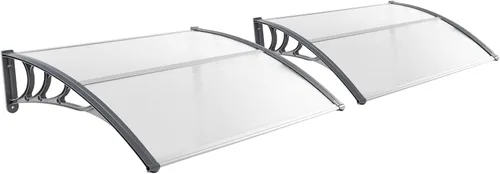 Vista 12 de Tangkula Paquete de 2 toldos para ventana de 40 x 40 pulgadas, toldo moderno de policarbonato para puerta superior con hoja hueca para protección