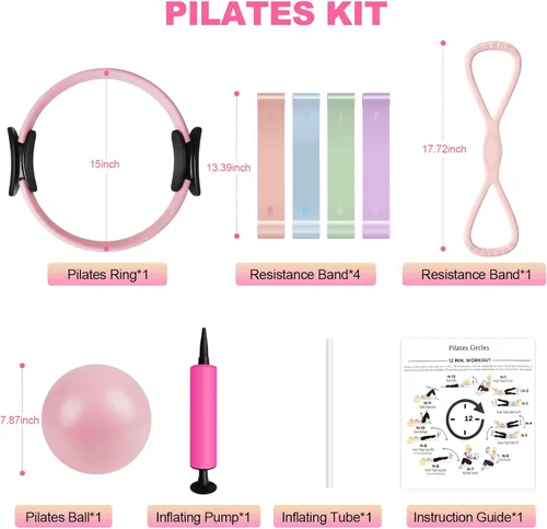Vista 2 de Kit de pilates, kit esencial de pilates para mujer, juego de anillo y pelota de pilates de 15 pulgadas