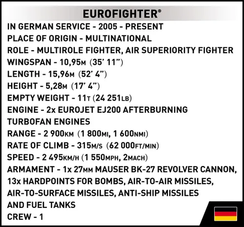 Vista 3 de COBI EUROFIGHTER (Alemania) - Conjunto de construcción de avión histórico, 644 piezas