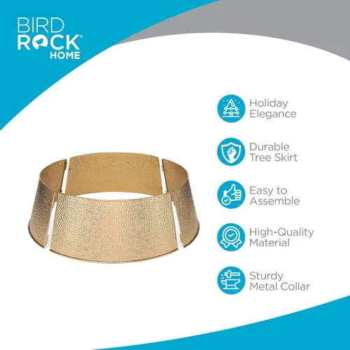 Vista 2 de BIRDROCK HOME Collar de Árbol de Navidad de 4 Paneles - Falda Dorada con Burbujas para Árbol - Base Pequeña de 26" - Cubierta de Base de Árbol
