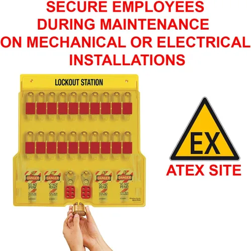 Vista 4 de Master Lock - Paquete de 20 estaciones de bloqueo 1484B con tapa, color amarillo sin relleno