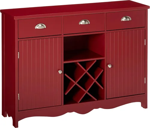 Kings Brand Furniture Mesa consola buffet con almacenamiento de vino, acabado rojo