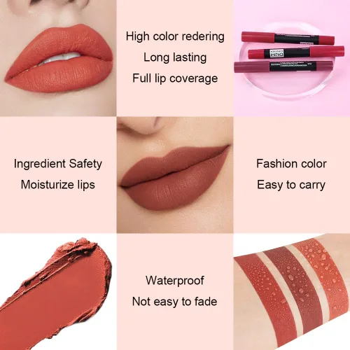 Vista 6 de evpct Juego de 3 lápices delineadores de labios rojo oscuro, lápiz labial mate rojo rubí profundo de larga duración para mujeres, juego de lápices